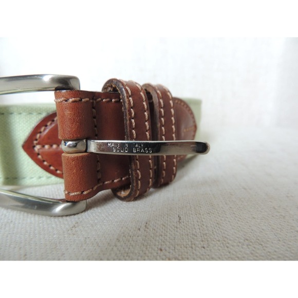 Vintage Andrea D\'Amico Spring Green Brown Leather Belt with Brass Buckle Small